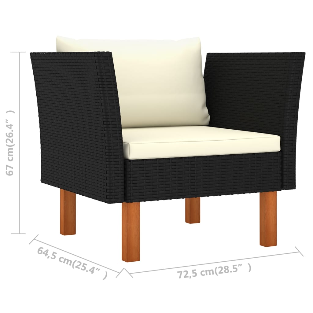 10 Piece Garden Lounge Set Poly Rattan and Eucalyptus Wood Black