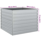 Garden Raised Bed 100x100x77 cm Galvanized Steel Silver - Rear View