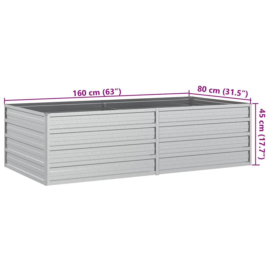 Garden Raised Bed 160x80x45 cm Galvanized Steel Silver