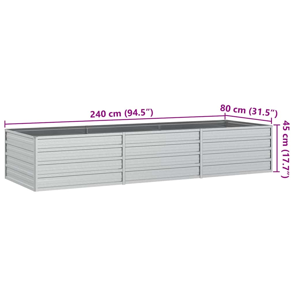Garden Raised Bed 240x80x45 cm Galvanized Steel Silver