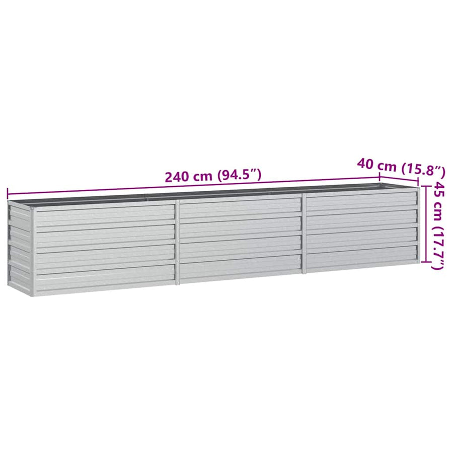 Garden Raised Bed 240x40x45 cm Galvanized Steel Silver