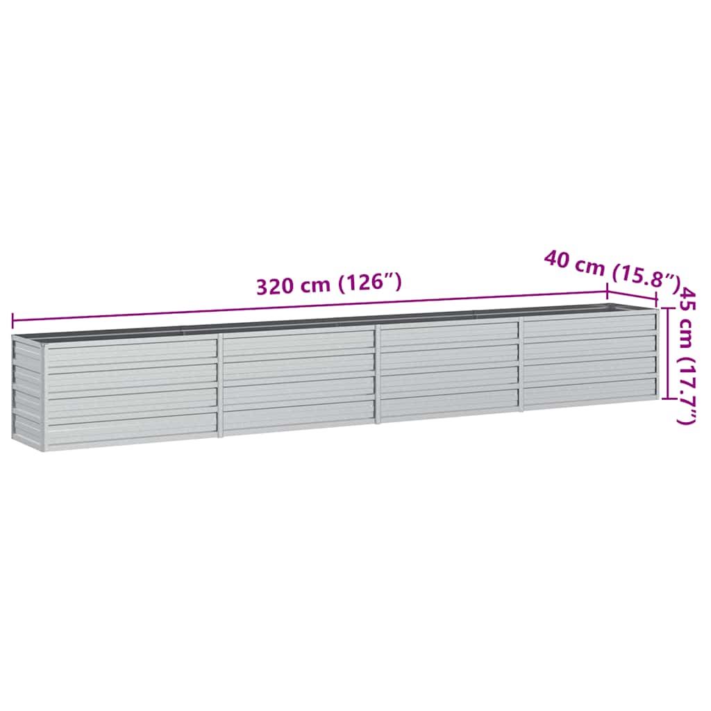Garden Raised Bed 320x40x45 cm Galvanized Steel Silver