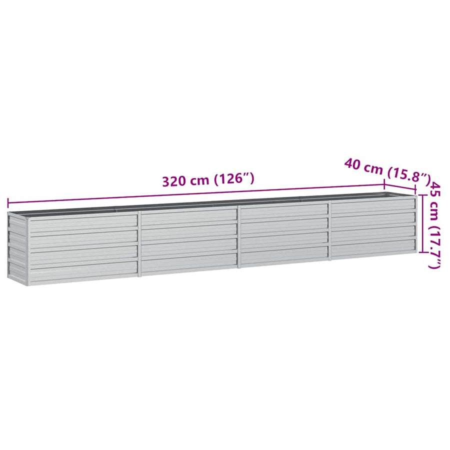 Garden Raised Bed 320x40x45 cm Galvanized Steel Silver