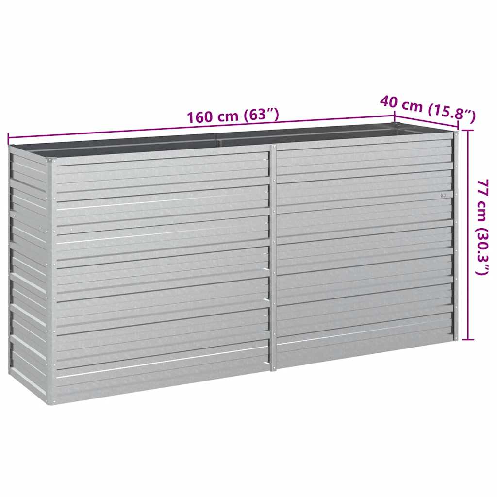 Garden Raised Bed 160x40x77 cm Galvanized Steel Silver