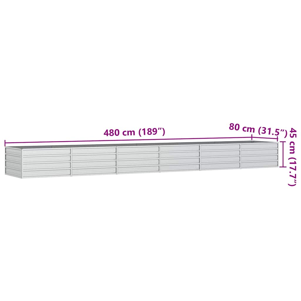 Garden Raised Bed 480x80x77 cm Galvanized Steel Silver