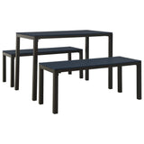 3 Piece Garden Dining Set Steel and WPC Black - Front View