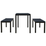 3 Piece Garden Dining Set Steel and WPC Black - Side View