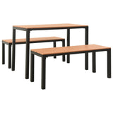 3 Piece Garden Dining Set Steel and WPC Brown and Black - Front View