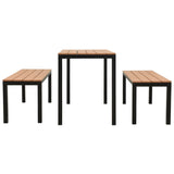 3 Piece Garden Dining Set Steel and WPC Brown and Black - Side View