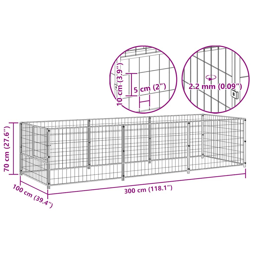 Dog Kennel Black 3 m? Steel