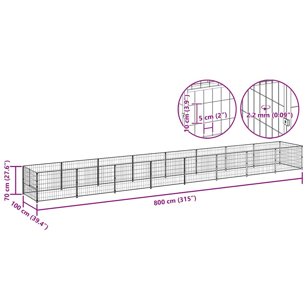Dog Kennel Black 8 m? Steel