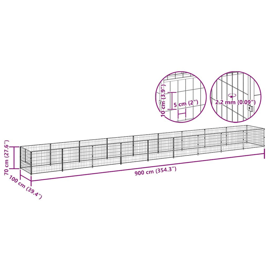 Dog Kennel Black 9 m² Steel