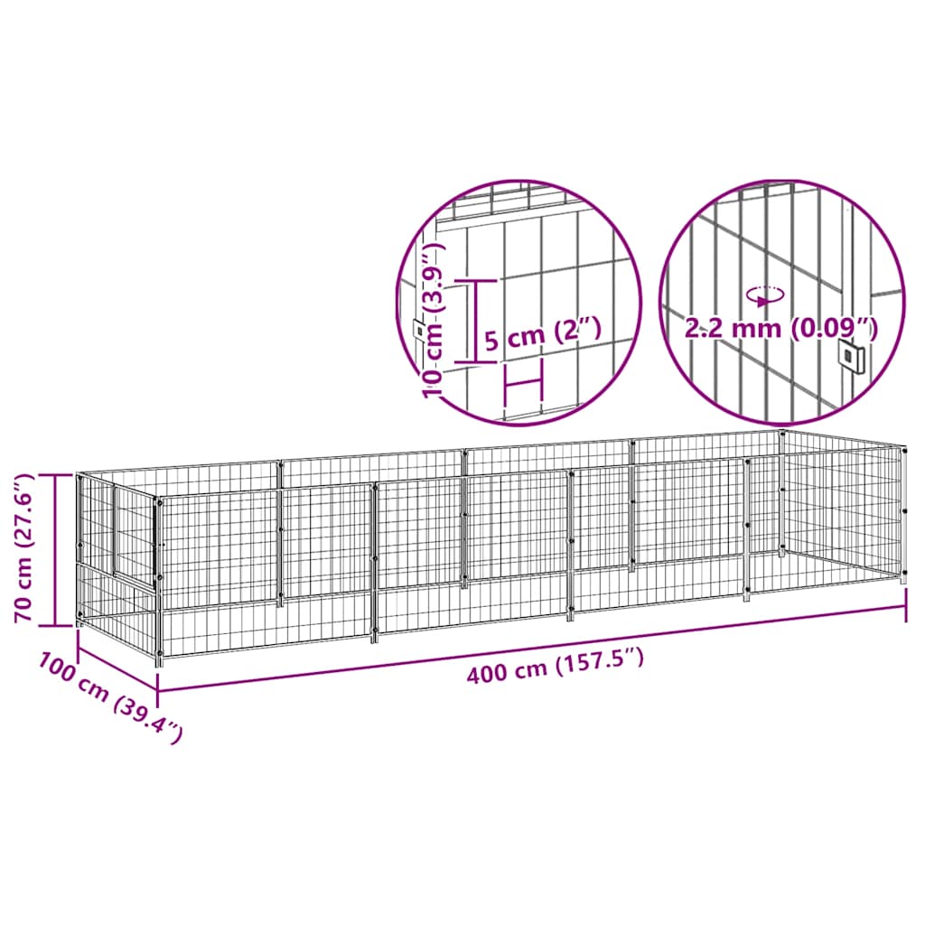 Dog Kennel Silver 4 m? Steel