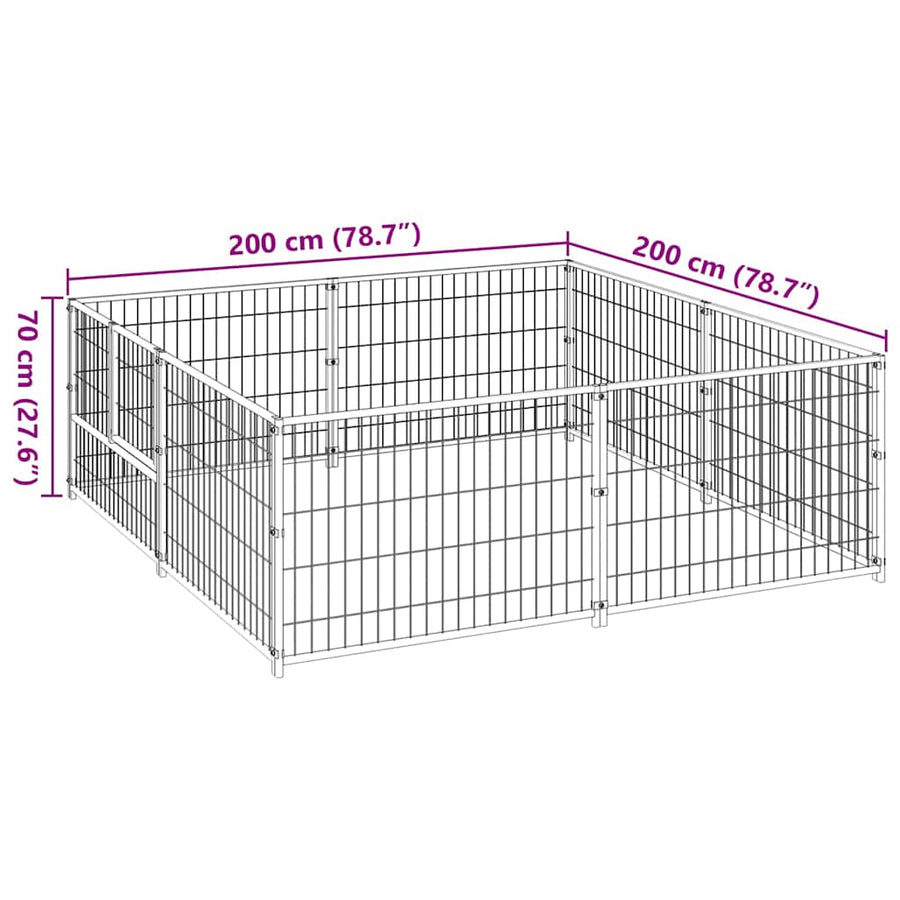 Dog Kennel Black 4 m² Steel
