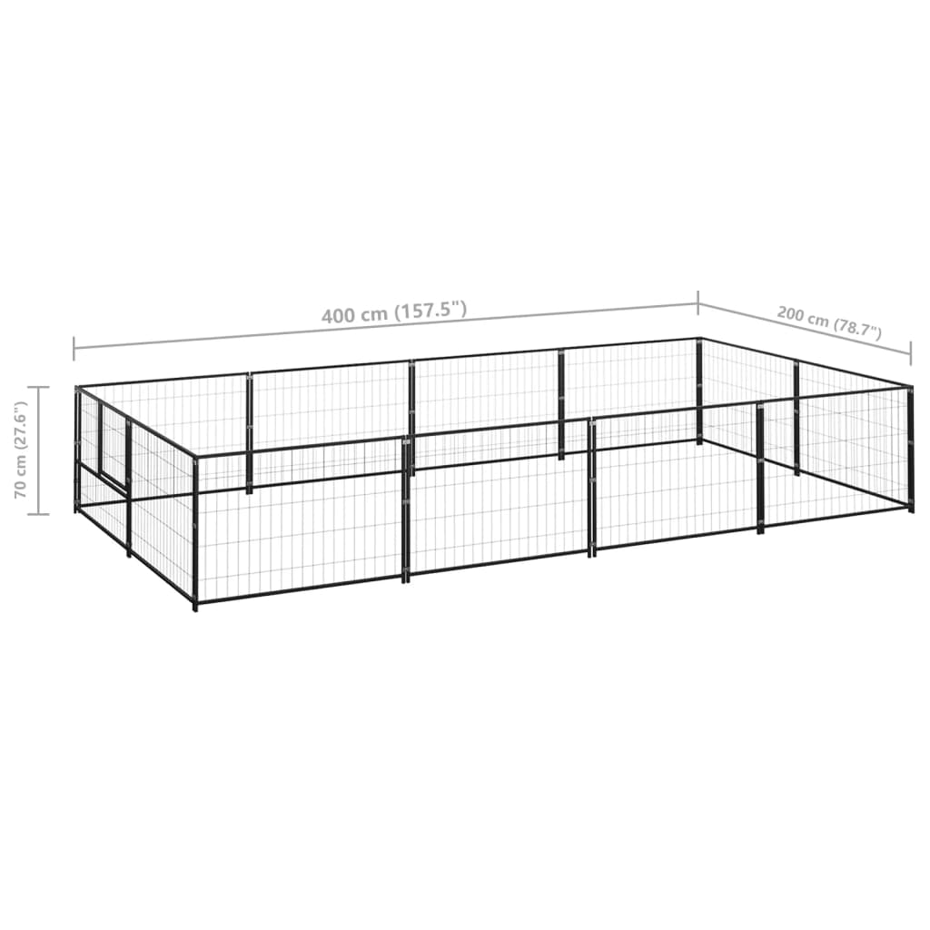 Dog Kennel Black 8 m² Steel