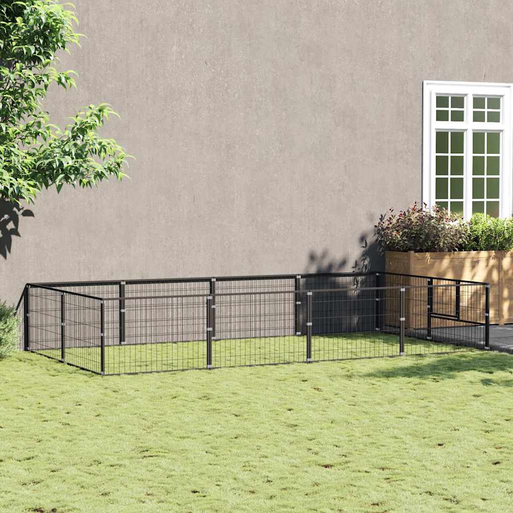 Dog Kennel Black 8 m² Steel