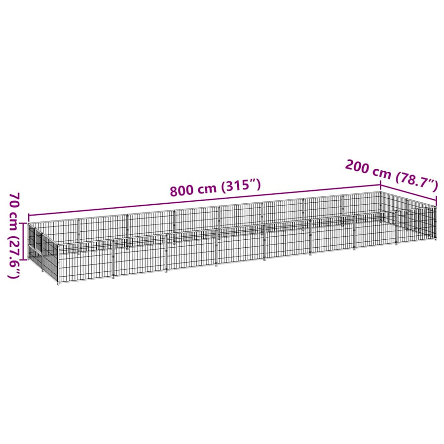 Dog Kennel Black 16 m² Steel