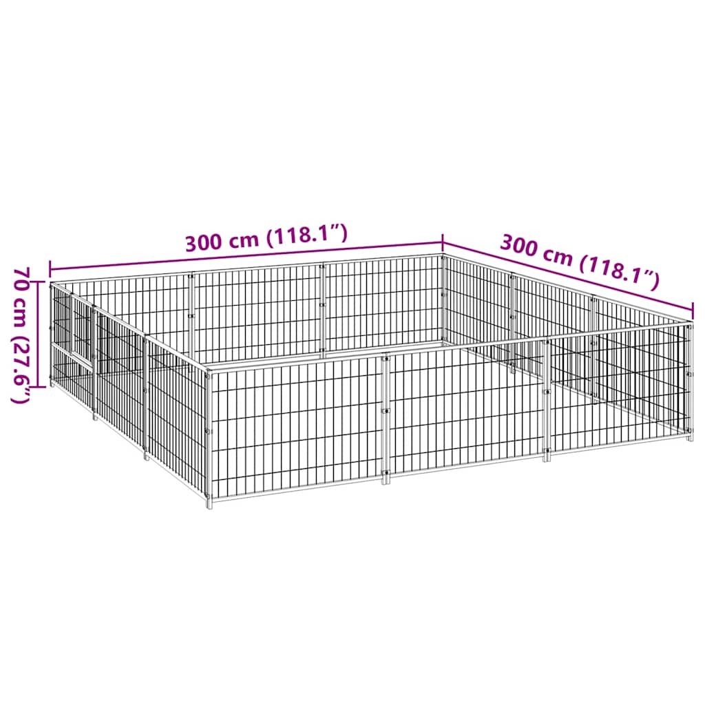 Dog Kennel Black 9 m? Steel