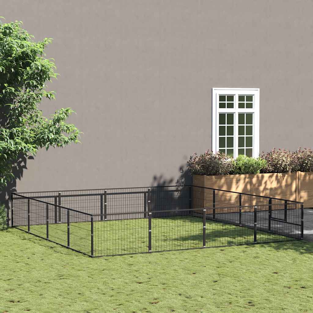 Dog Kennel Black 16 m? Steel
