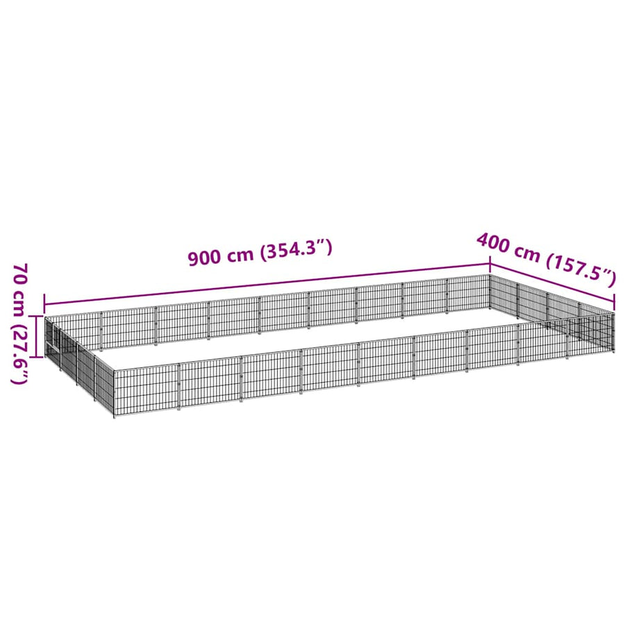 Dog Kennel Black 36 m² Steel