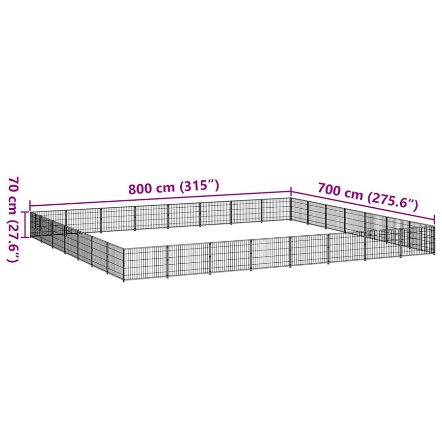 Dog Kennel Black 56 m² Steel
