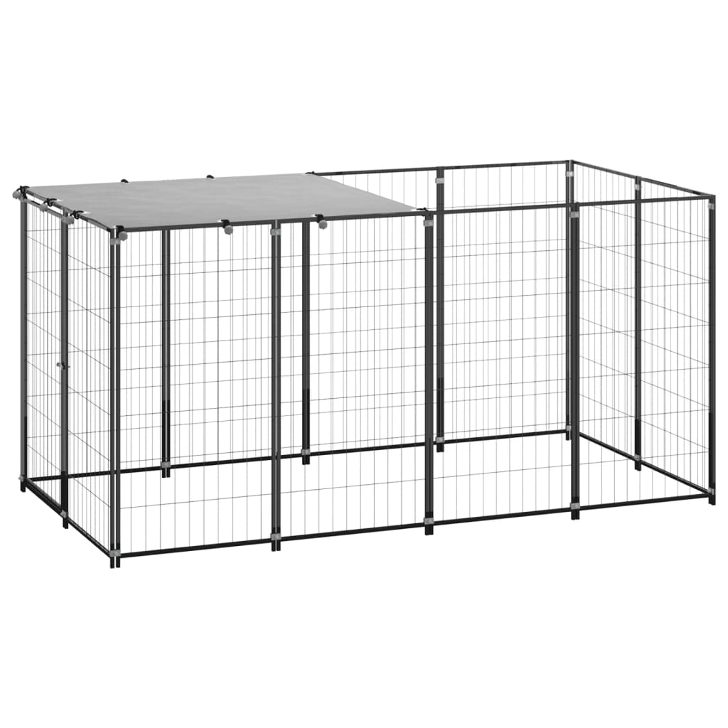 Dog Kennel Black 2.42 m? Steel