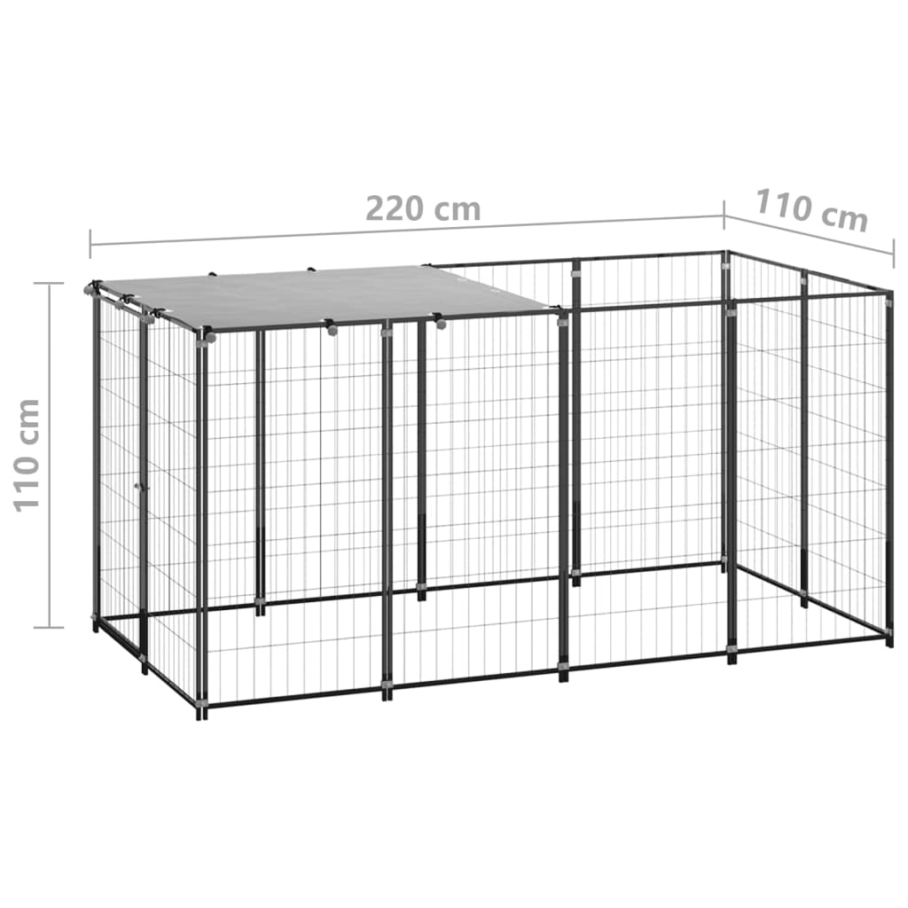 Dog Kennel Black 2.42 m? Steel