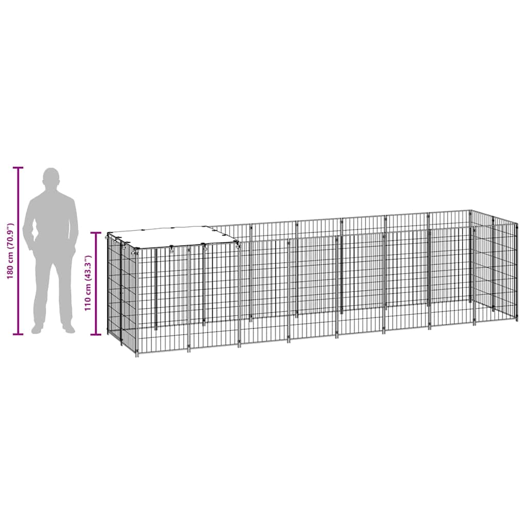 Dog Kennel Black 4.84 m? Steel