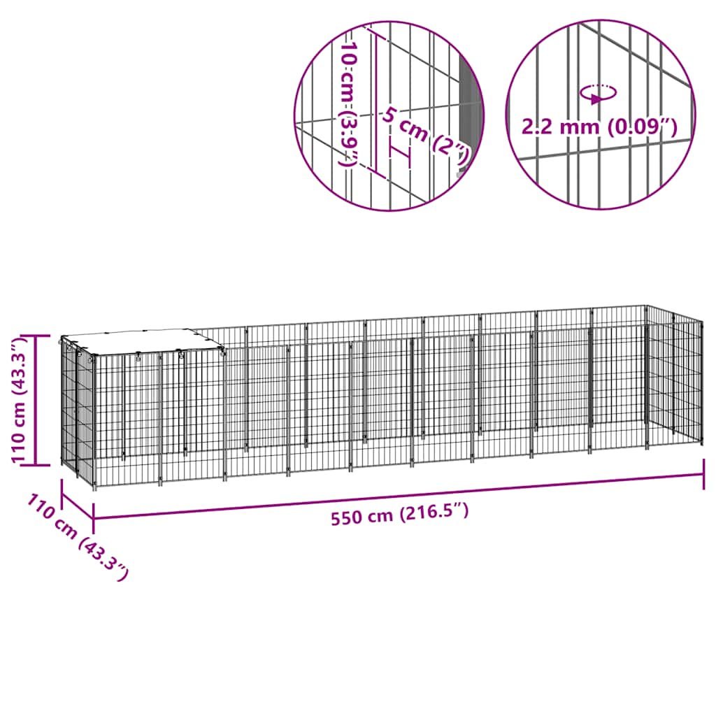Dog Kennel Black 6.05 m? Steel