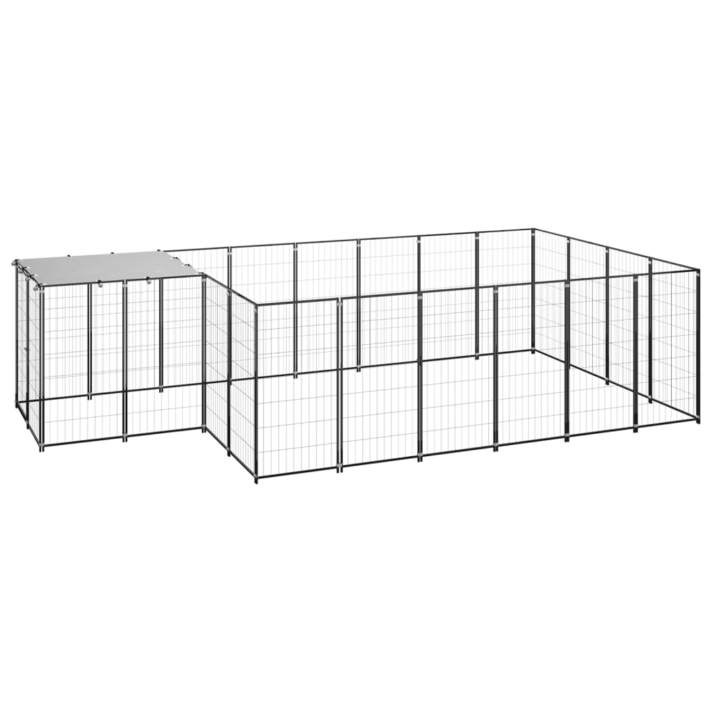 Dog Kennel Black 8.47 m? Steel