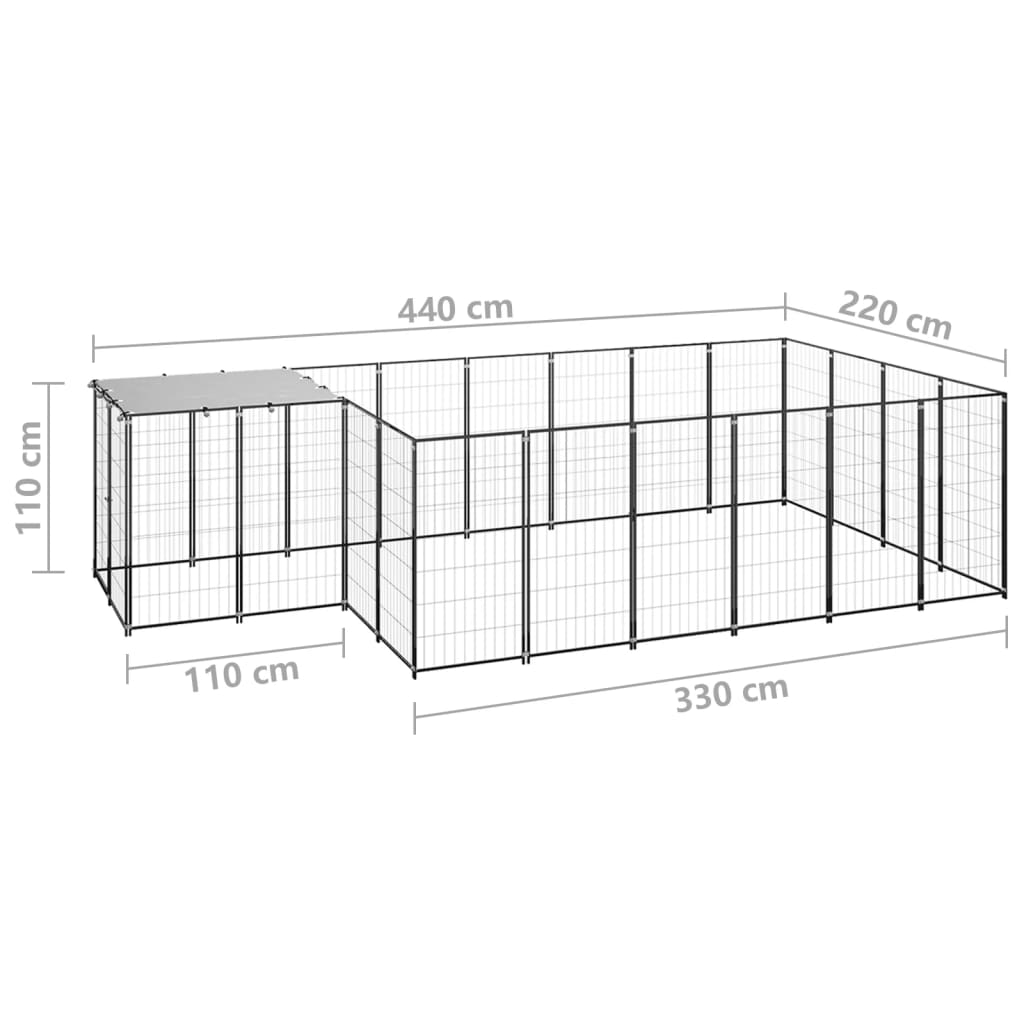 Dog Kennel Black 8.47 m? Steel