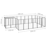 Dog Kennel Black 8.47 m² Steel - Rear View