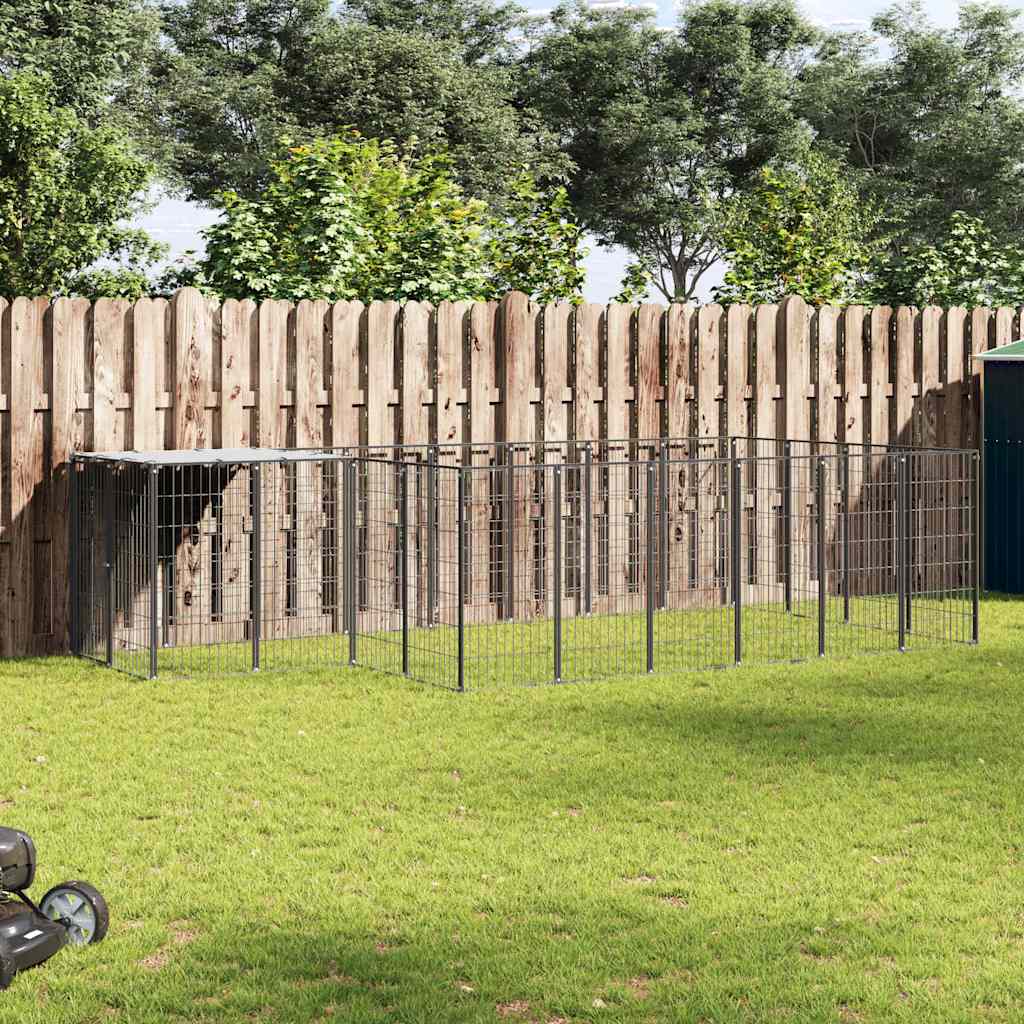 Dog Kennel Black 8.47 m? Steel