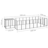 Dog Kennel Black 10.89 m² Steel - Rear View