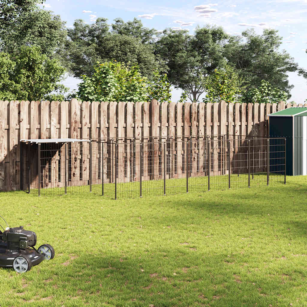 Dog Kennel Black 10.89 m? Steel