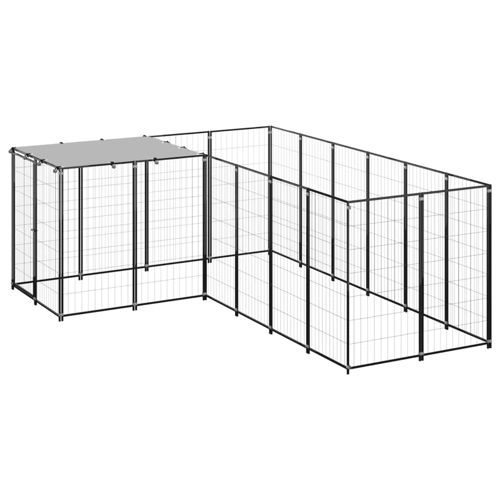 Dog Kennel Black 4.84 m? Steel