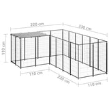 Dog Kennel Black 4.84 m² Steel - Rear View