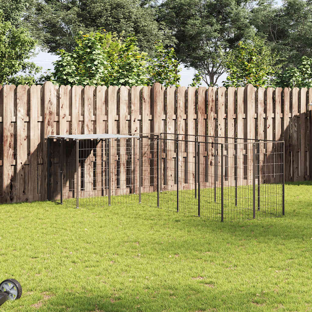 Dog Kennel Black 4.84 m? Steel