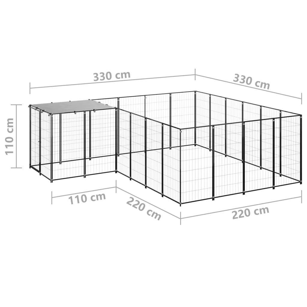 Dog Kennel Black 8.47 m? Steel