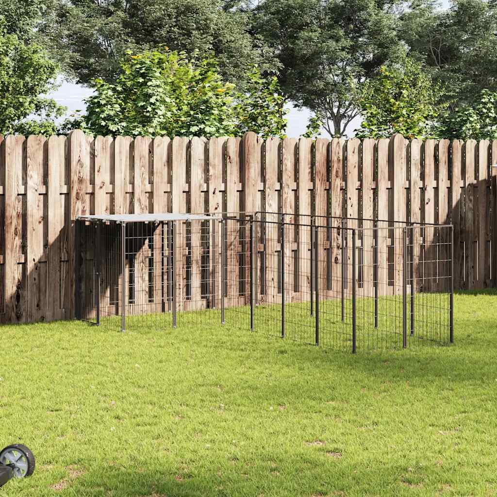 Dog Kennel Black 8.47 m? Steel