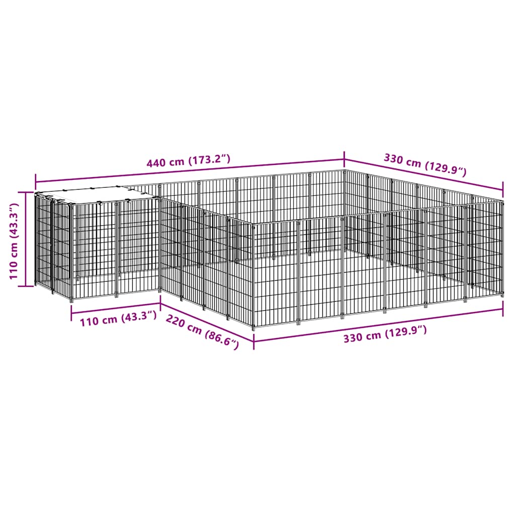Dog Kennel Black 12.1 m? Steel