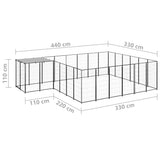 Dog Kennel Black 12.1 m² Steel - Rear View
