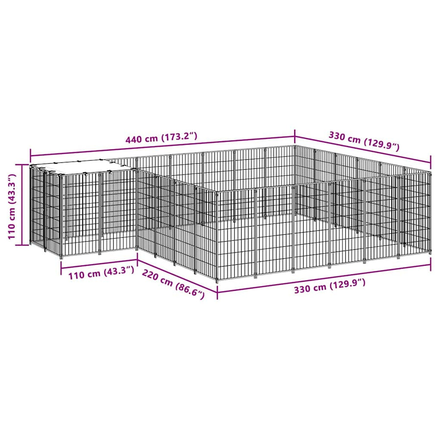 Dog Kennel Black 12,1 m² Steel