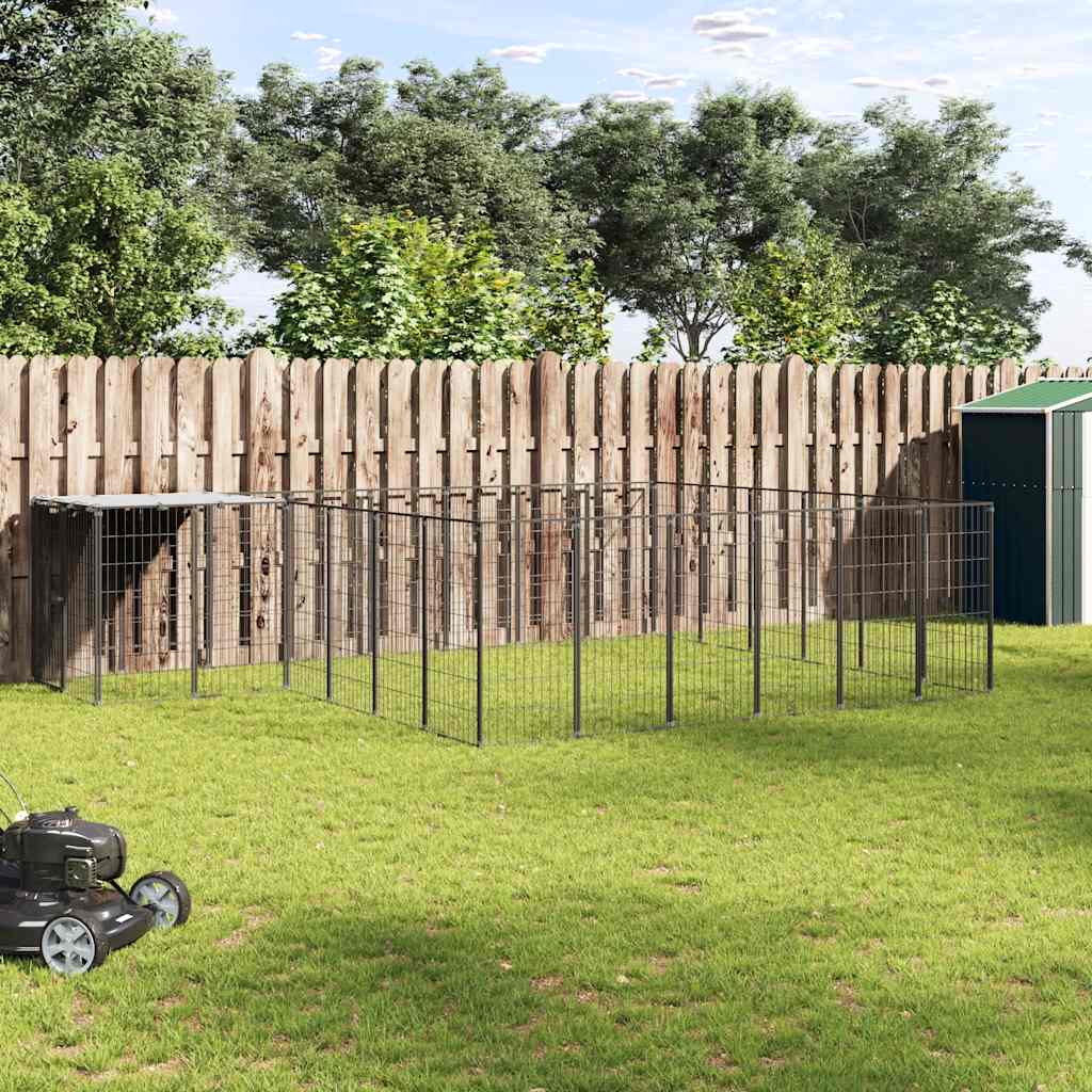 Dog Kennel Black 12.1 m? Steel