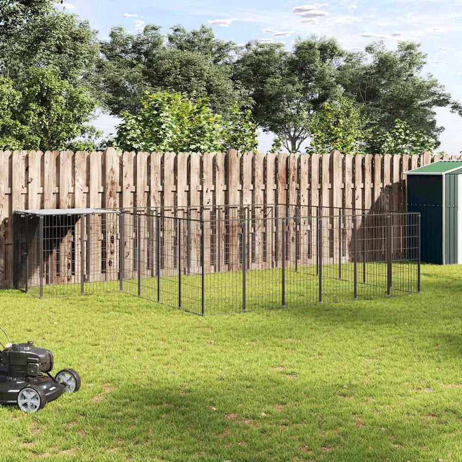Dog Kennel Black 12,1 m² Steel