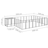 Dog Kennel Black 15.73 m² Steel - 45-Degree Angle