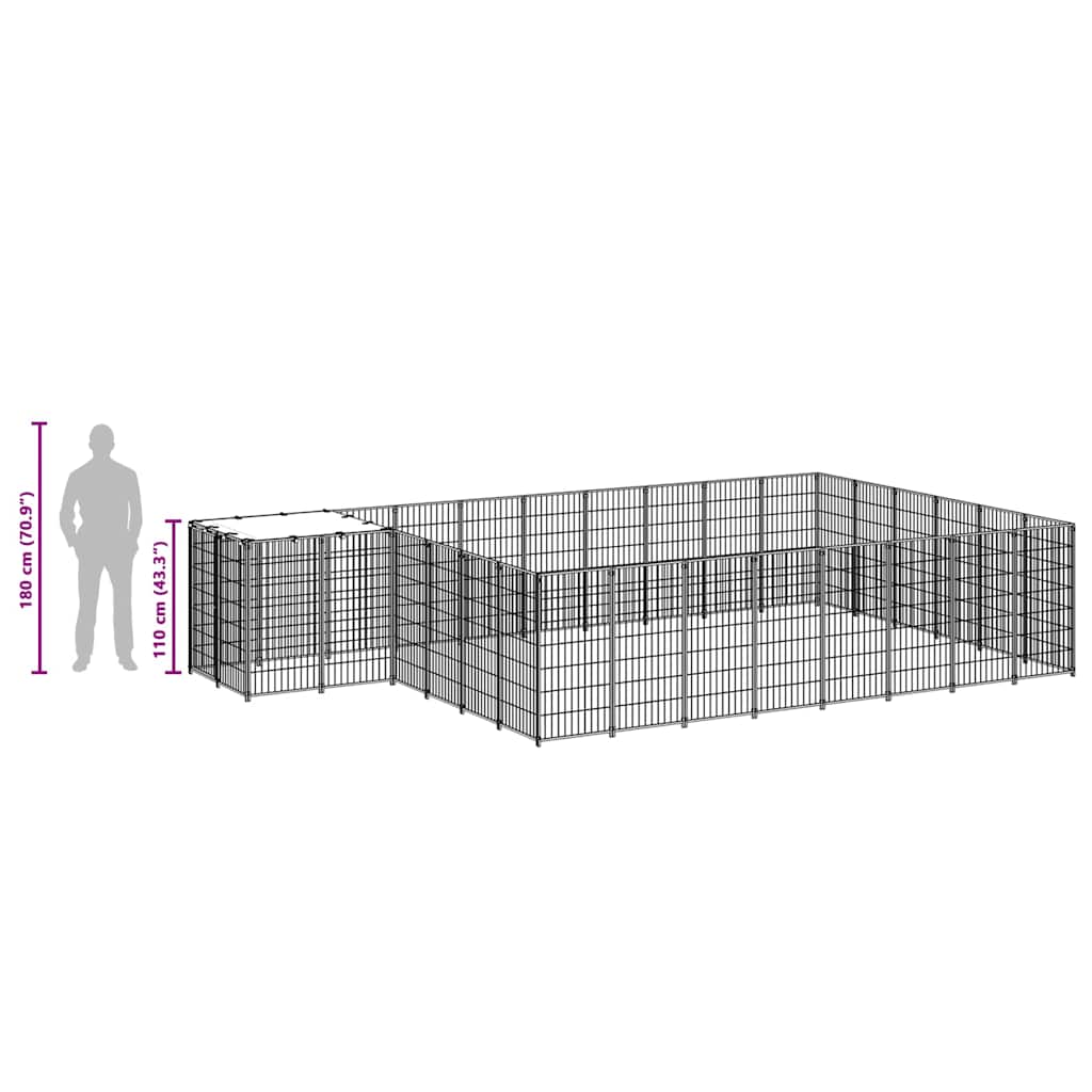 Dog Kennel Black 15.73 m? Steel