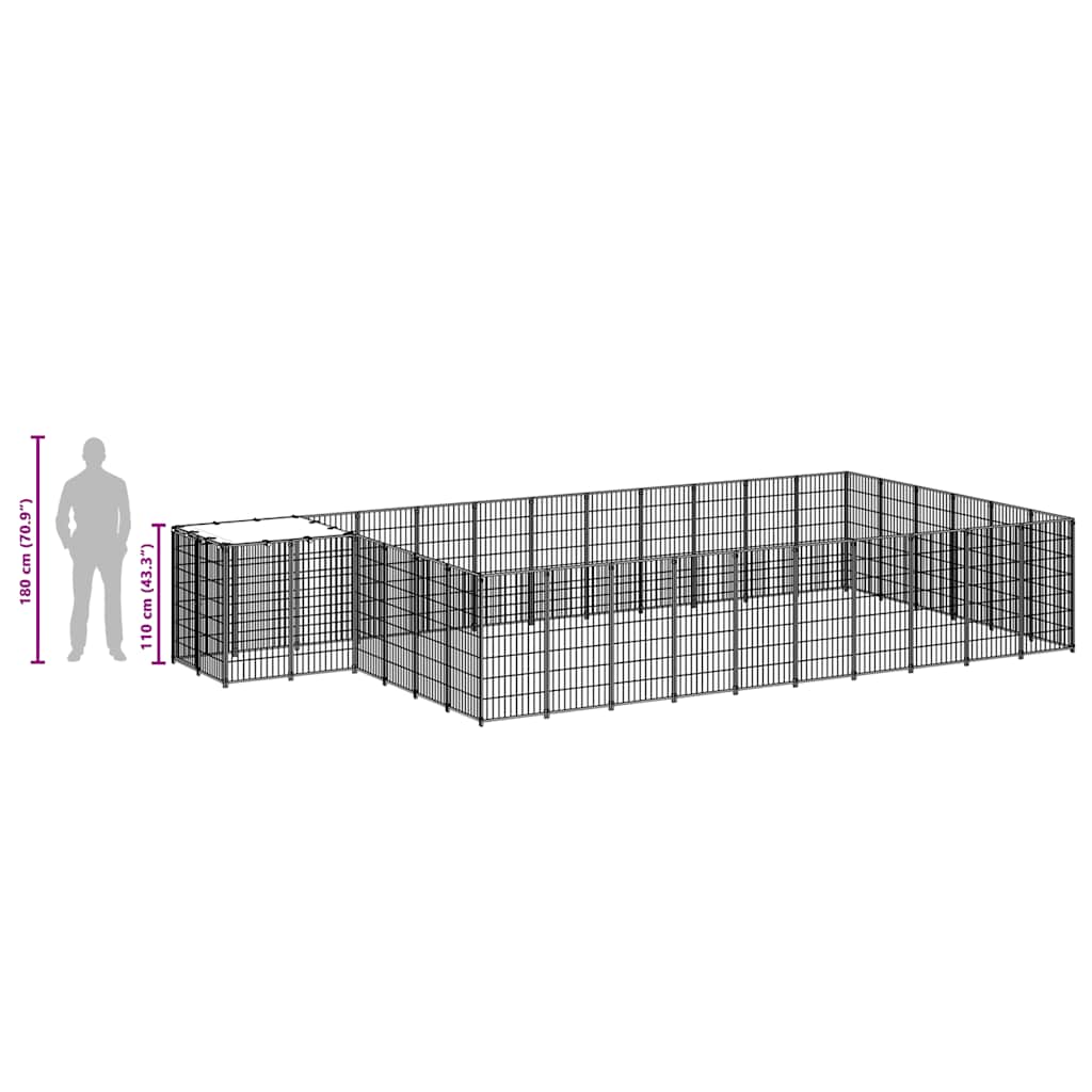 Dog Kennel Black 19.36 m? Steel