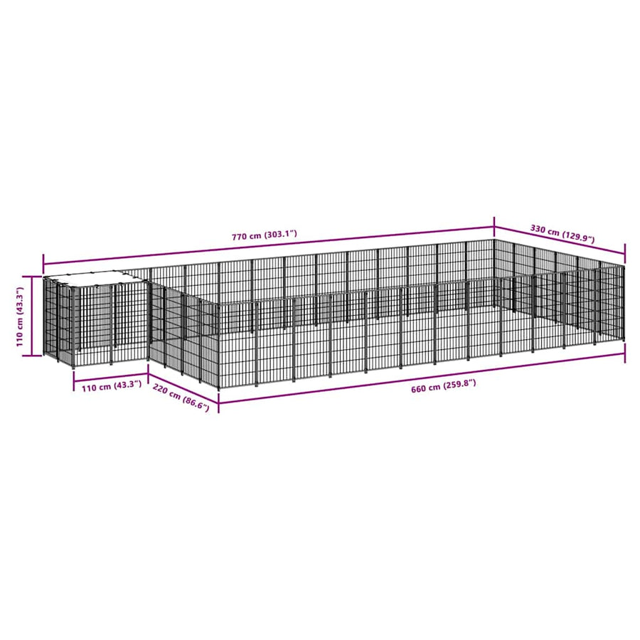Dog Kennel Black 22,99 m² Steel