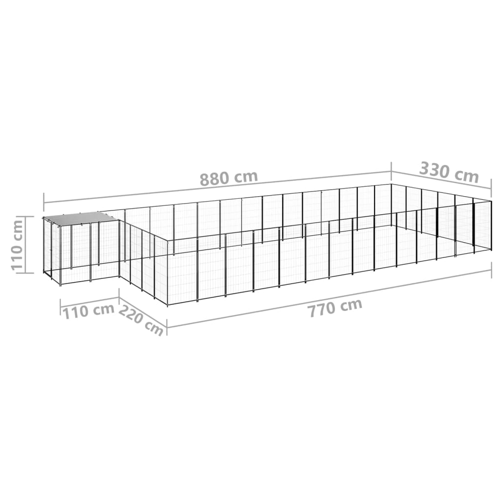 Dog Kennel Black 26.62 m? Steel